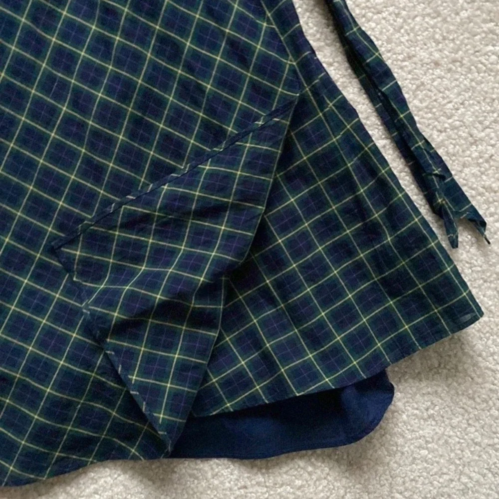 Ralph Lauren Girls Green Navy Plaid Ruffle Wrap Dress Cotton‎ Size 12 Preppy